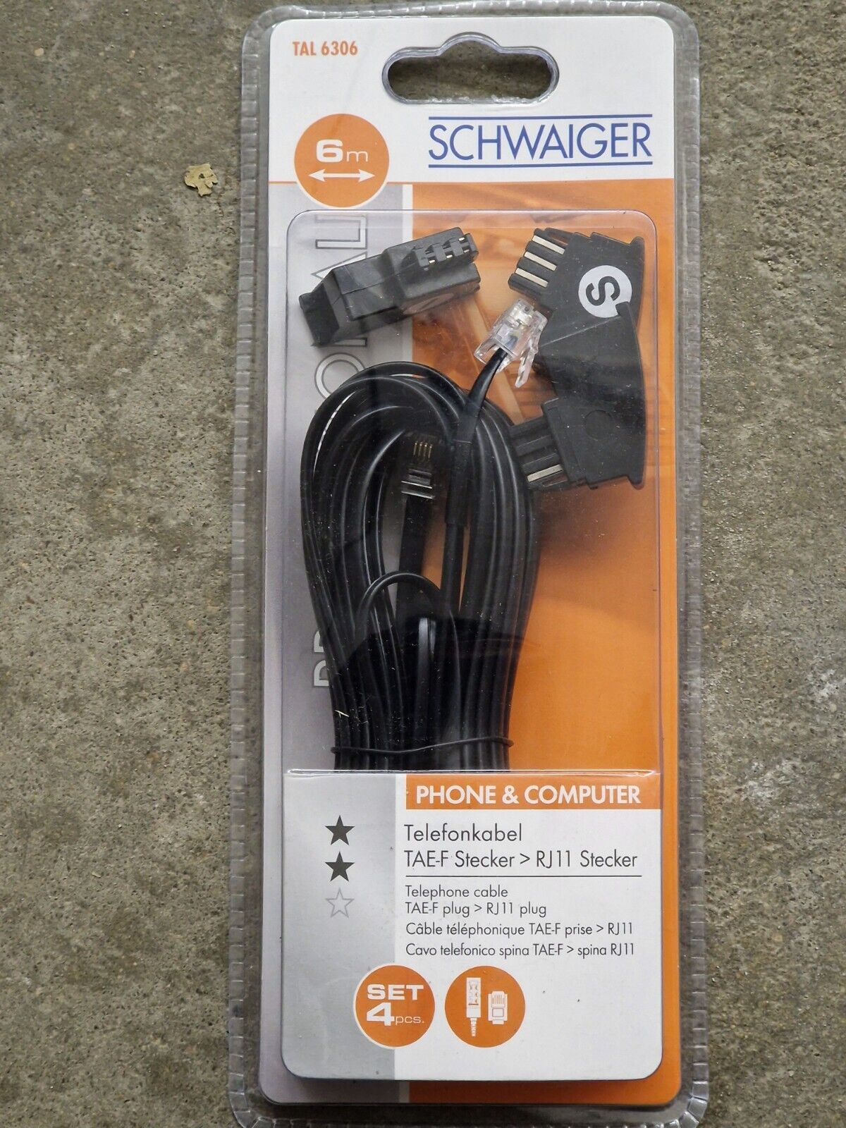 Schwaiger TAL 6306 Telefonkabel TAE-F Stecker RJ11 Stecker